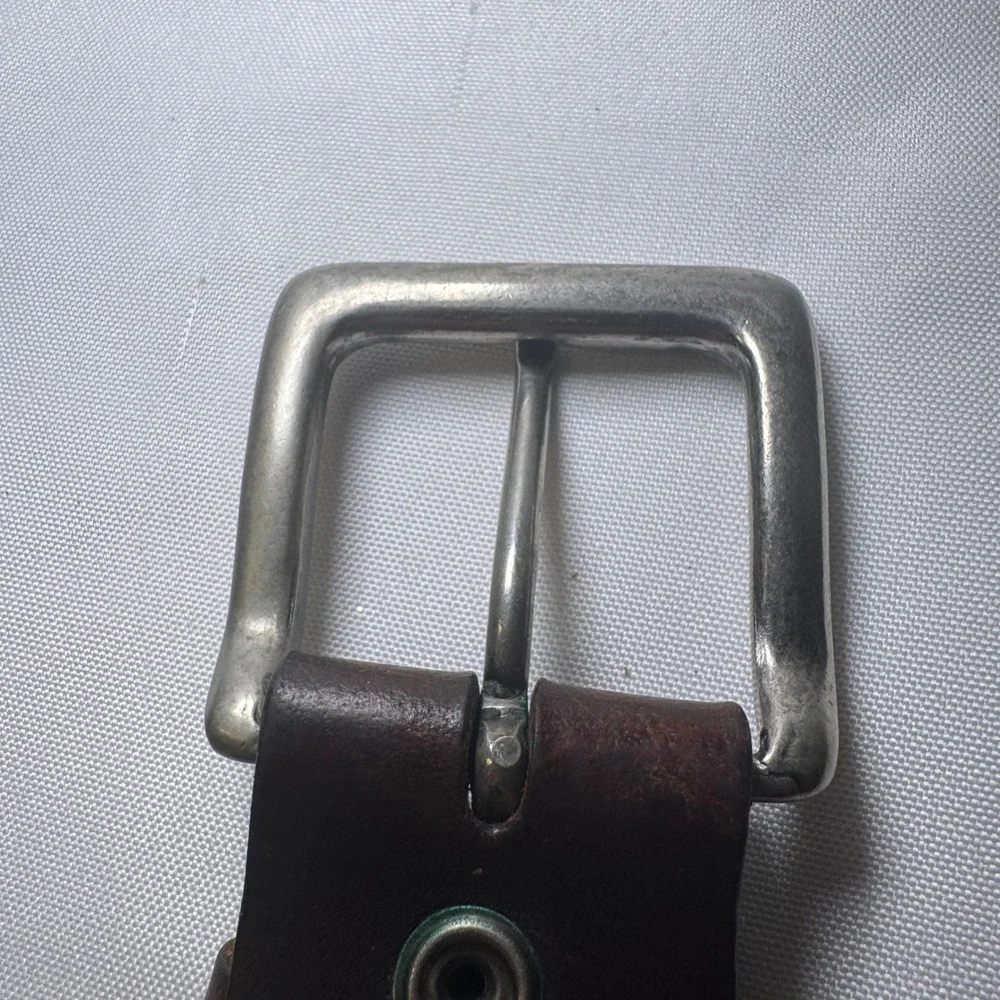 Mens Dark Brown Leather‎ Belt Size 40 Silver Buckle Casual Rugged G38-02 46 Inch